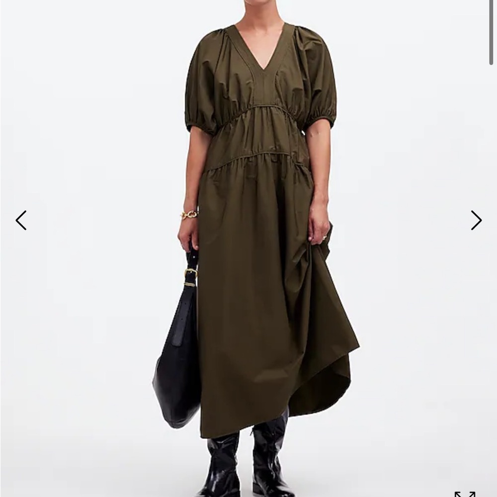 Madewell XL Puff-Sleeve Midi Dress in Poplin